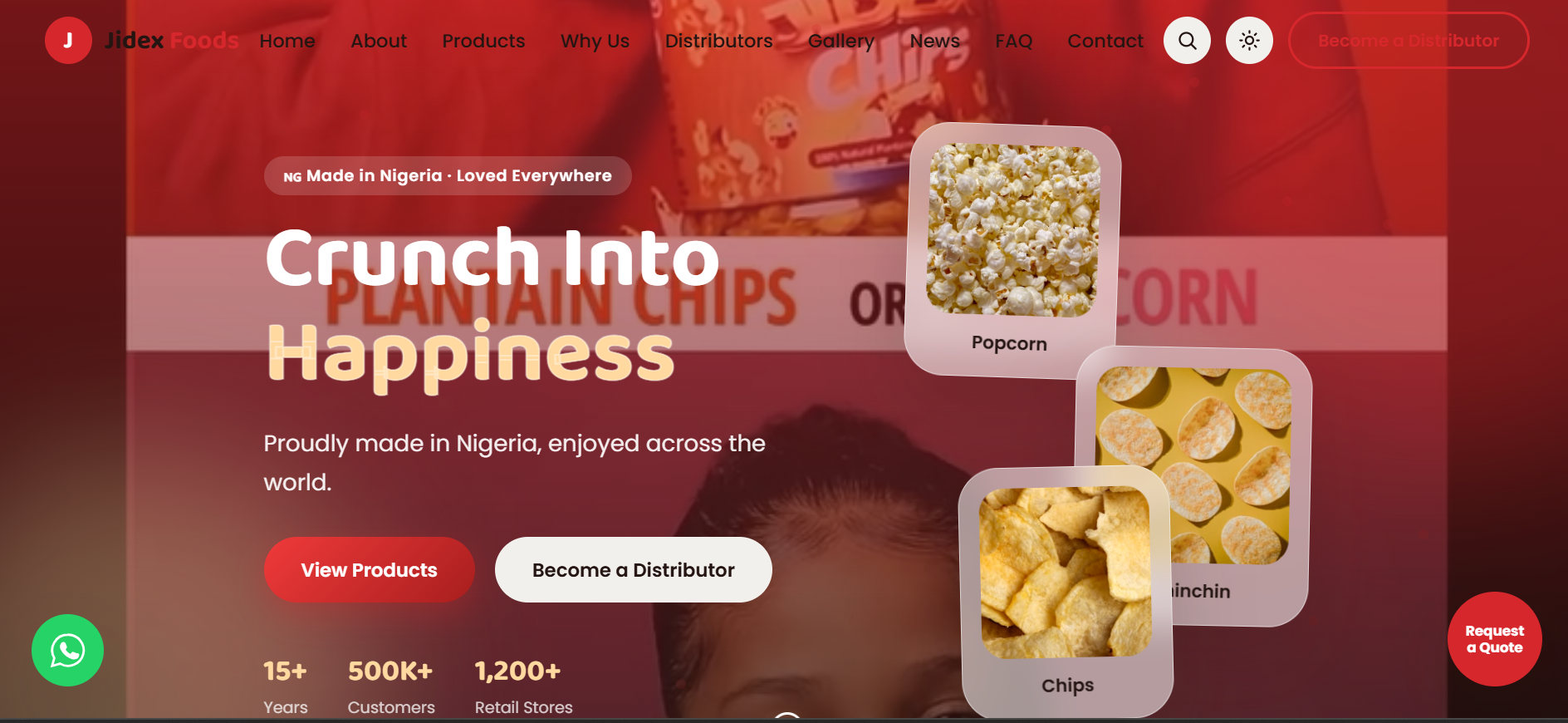 Jidex Foods homepage screenshot
