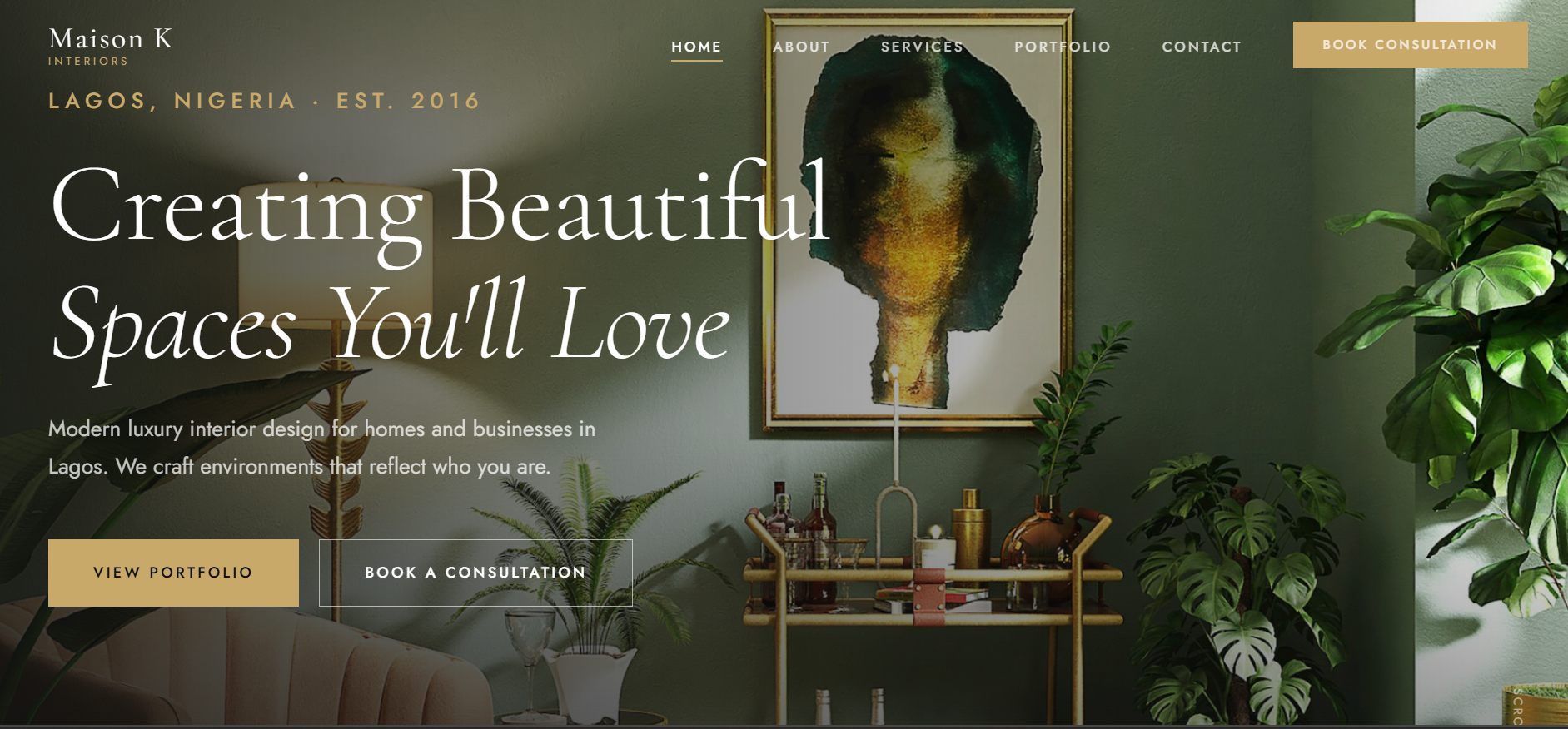 Maison K Interiors homepage screenshot