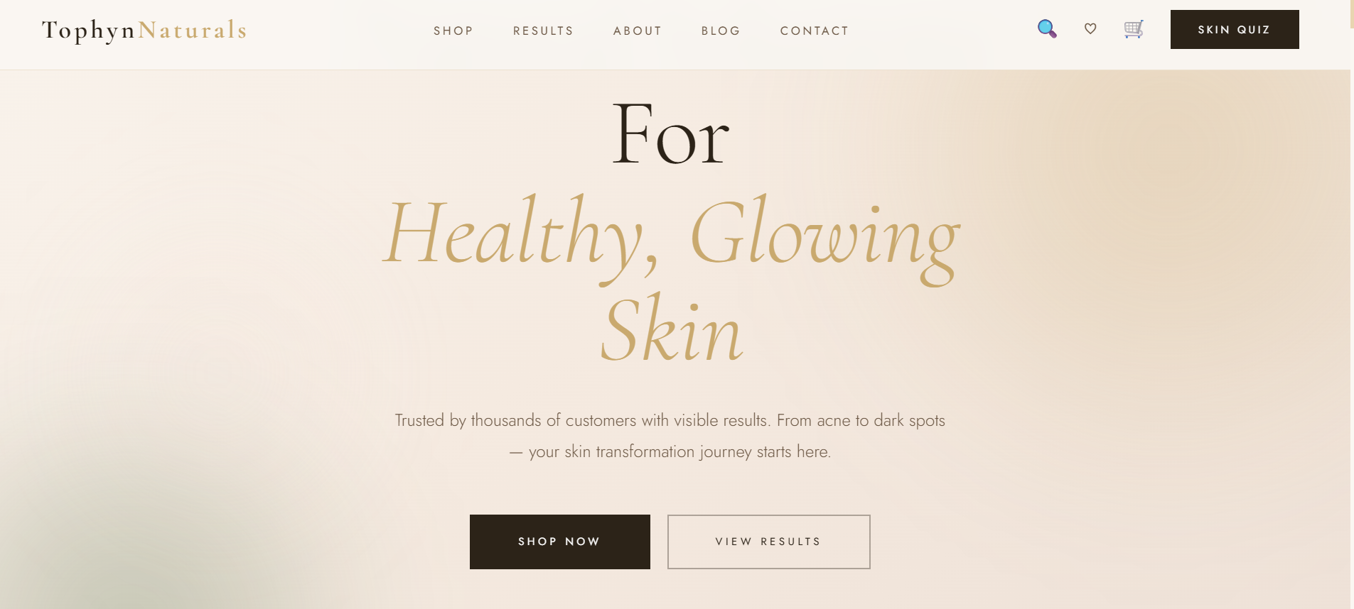 Tophyn Naturals homepage screenshot