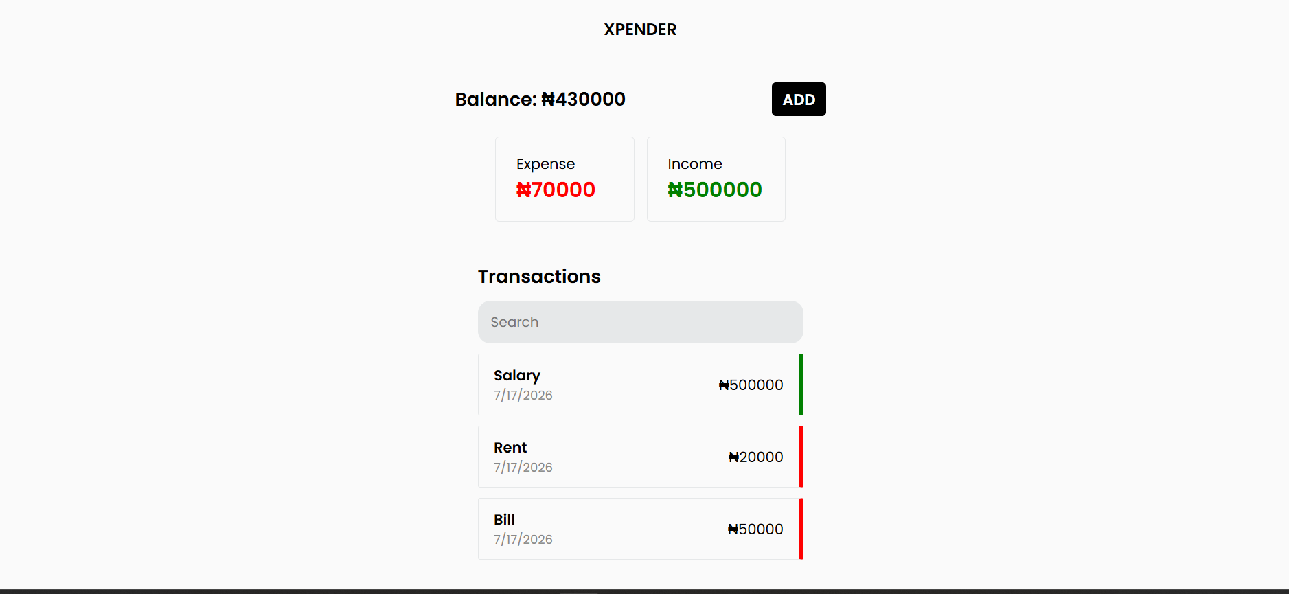 Xpender homepage screenshot